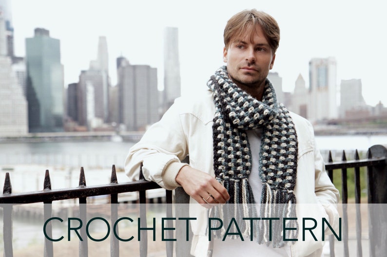 Crochet Pattern // Mens Fringe Scarf Linen Stitch Multicolor Unisex // Cuzco Fringe Scarf Pattern PDF image 1