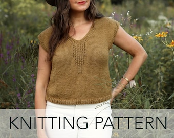 Knitting Pattern // Slinky Ribbed Tank Top Relaxed Summer Easy Knit Top // Streamline Tank Pattern PDF