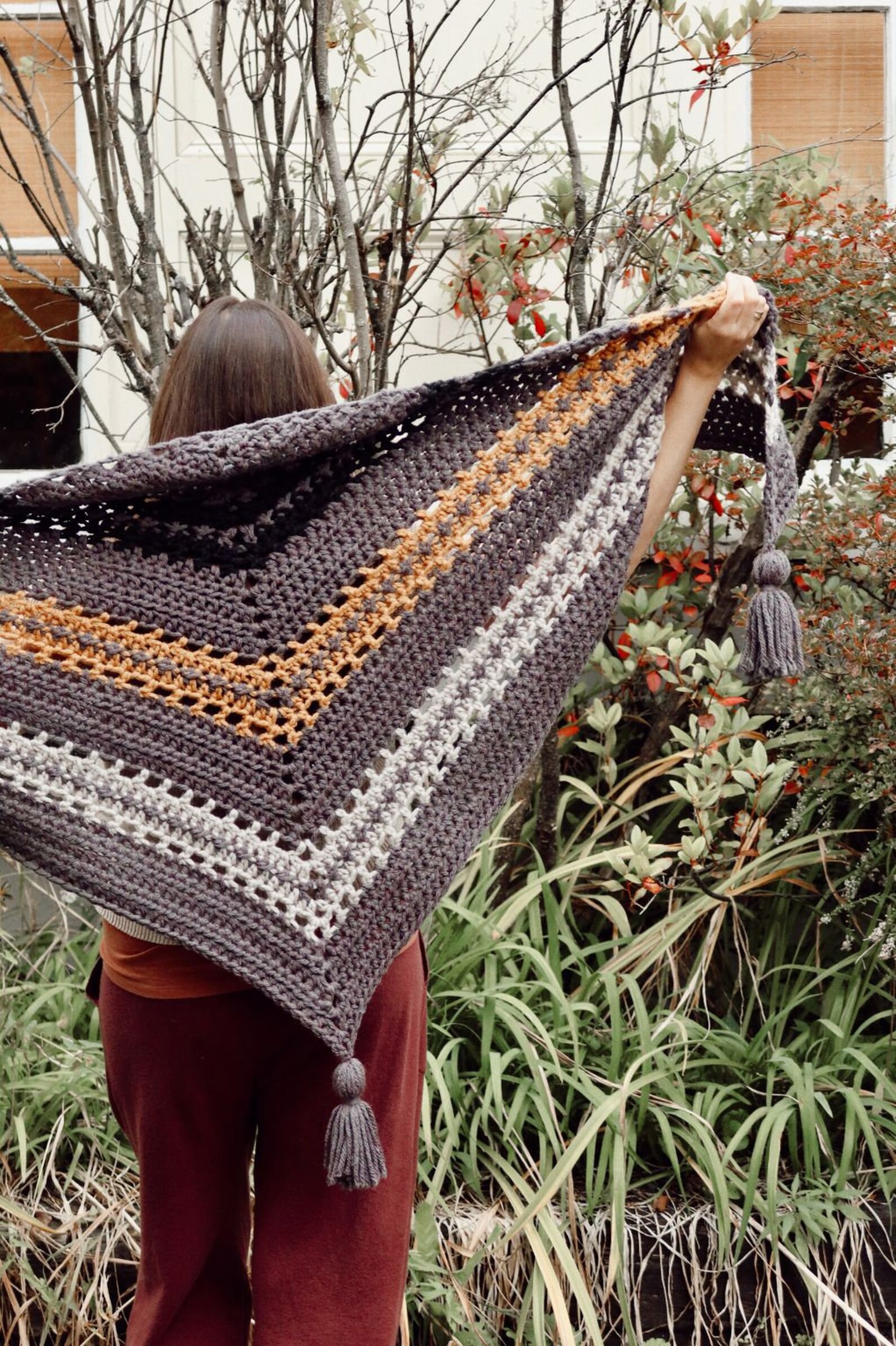 Crochet Pattern // Textured Top Down Triangle Shawl Wrap Scarf Tassels ...