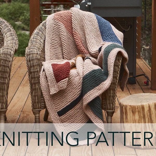 Knitting Pattern // Modern Graphic Log Cabin Mid Century Geometric Afghan Throw Blanket // Rockwell Blanket Pattern PDF