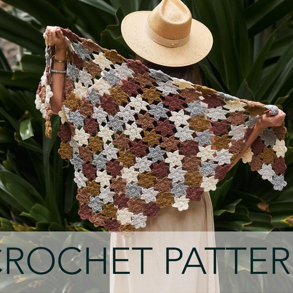 Crochet Pattern // Floral Shawl Flower Garden Wrap 3-D Connected Join As You Go // Midnight Jasmine Wrap Pattern PDF