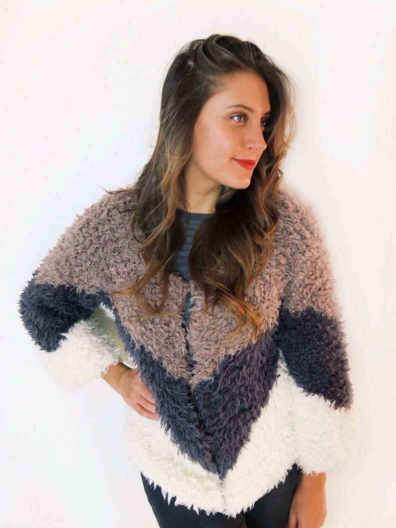 PATTERN for Knit Faux Fur Chevron Jacket Shearling Evening Etsy