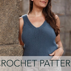 Crochet Pattern // Ribbed V Neck Faux Knit Streamline Tank Top Easy Summer // Borderline Tank Pattern PDF
