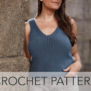 Crochet Pattern // Ribbed V Neck Faux Knit Streamline Tank Top Easy Summer // Borderline Tank Pattern PDF