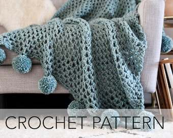 Crochet Pattern // Mesh Net Pompom Blanket Afghan Coverlet Throw // Celestial Poms Throw Pattern PDF