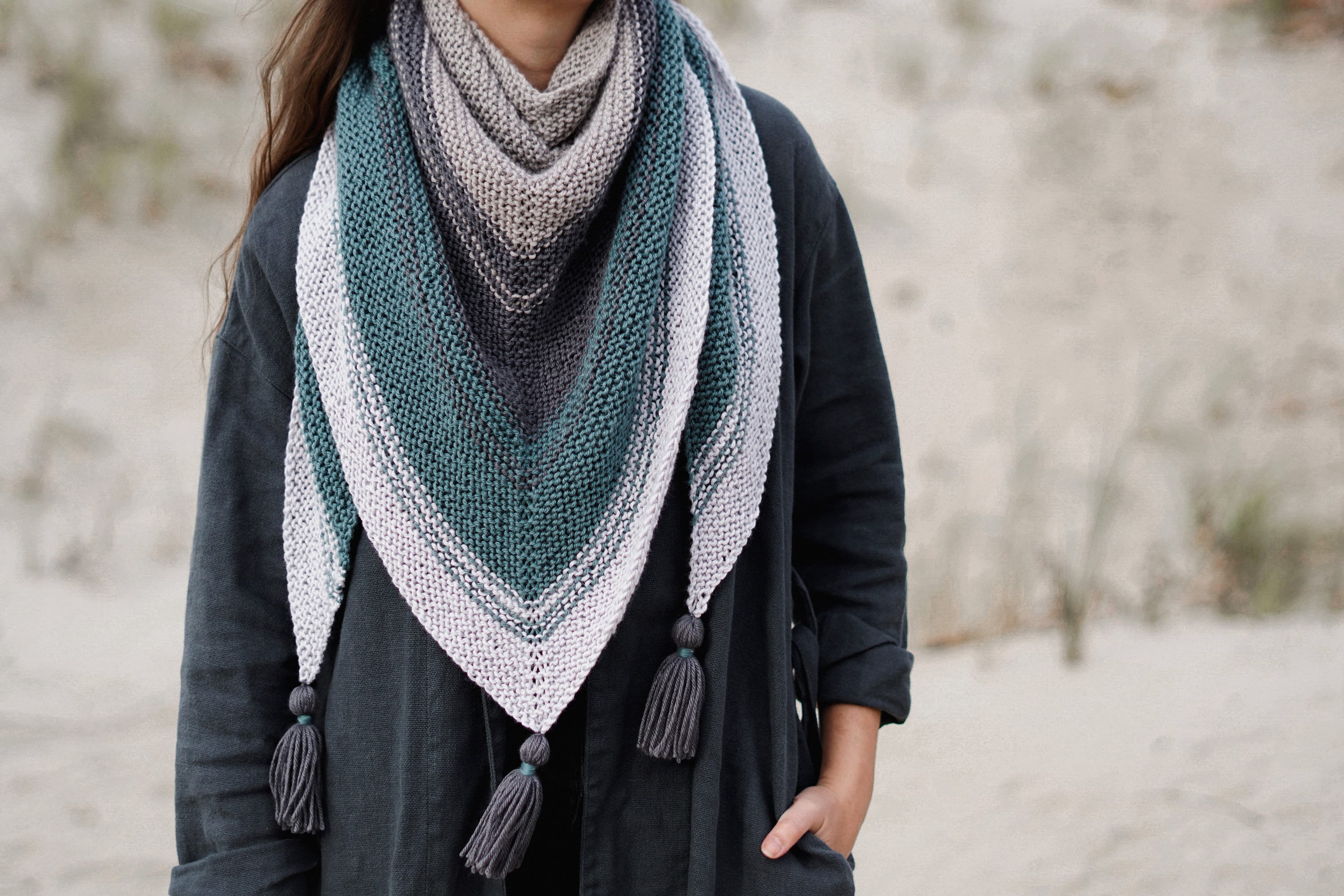 Knitting Pattern // Easy Striped Shawl Triangle Scarf Cashmere Garter ...
