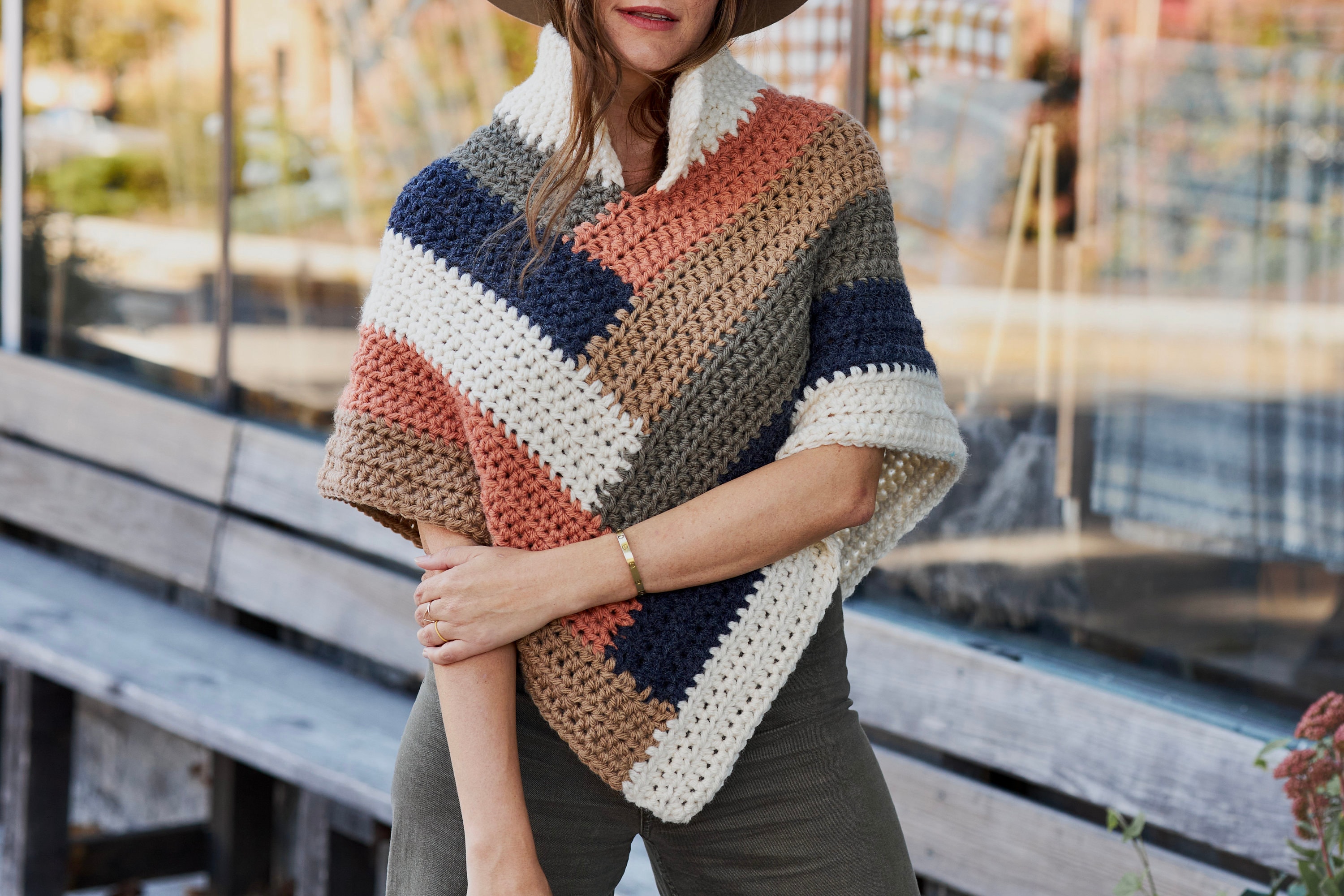 Crochet Pattern // Log Cabin Striped Triangle Poncho Popped