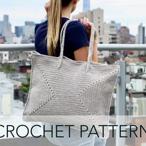 Crochet Pattern // Easy Rectangular Summer Tote Work Bag Computer Beach Picnic Granny Square Purse // Freeport Tote Pattern PDF