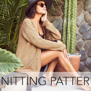 Knitting Pattern // Long Lean Oversized Diagonal Pockets Bound Edge Summer Cotton Cardigan  // Jasper Cardigan Pattern PDF