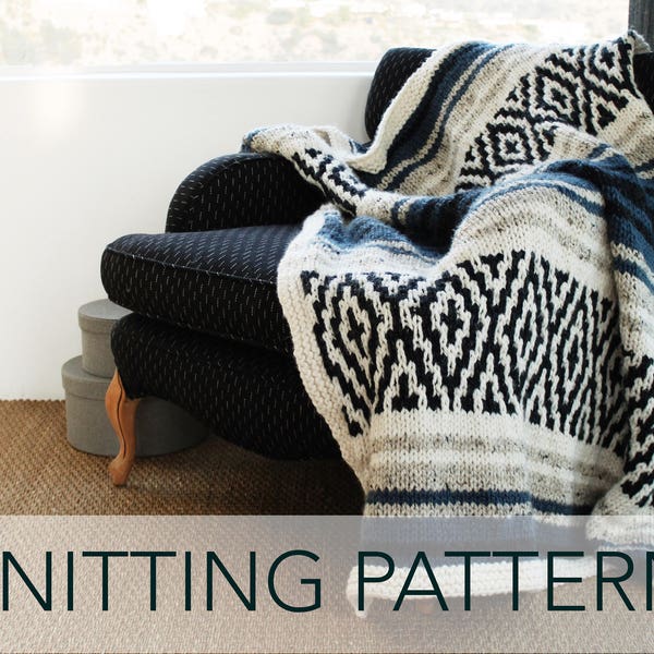 Knitting Pattern // Sarape Mexican Geometric Mosaic Striped Afghan Throw Rug // Mexican Blanket Pattern PDF