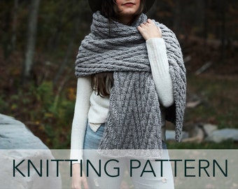 Knitting Pattern // Chevron Zig Zag Embossed Cable Knit Blanket Scarf Wrap Shawl // Elysian Blanket Scarf Pattern PDF