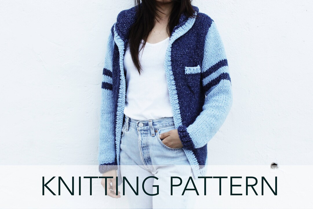 Knitting Pattern // Collegiate Letterman Jacket Pocket Hoodedcardigan ...