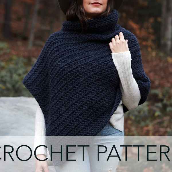 Patron au crochet // Herringbone Poncho Cape Funnel Neck Turtleneck Rectangular // Arya Poncho Pattern PDF