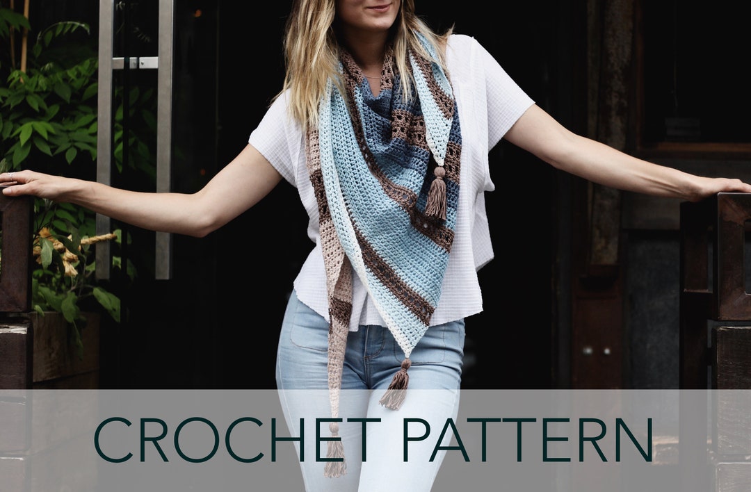 Crochet Pattern // Triangle Striped Lace Eyelet Ombre Shawl Scarf ...