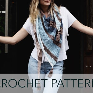 Padrão de crochê // Triângulo listrado renda ilhó Ombre xale cachecol borlas // Earl Grey Wrap Pattern PDF
