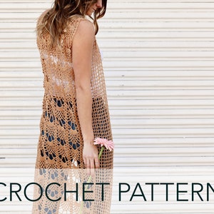 Crochet Pattern // Long Lean Lace Hippie Boho Summer Vets 70s Retro Pineapple Stitch // Willow Lace Vest Pattern PDF