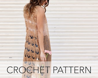 Crochet Pattern // Long Lean Lace Hippie Boho Summer Vets 70s Retro Pineapple Stitch // Willow Lace Vest Pattern PDF