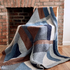 Knitting Pattern // Modular Log Cabin Knit Quilt Mid Century Modern Throw Blanket //MODular Knit Quilt Pattern PDF image 9