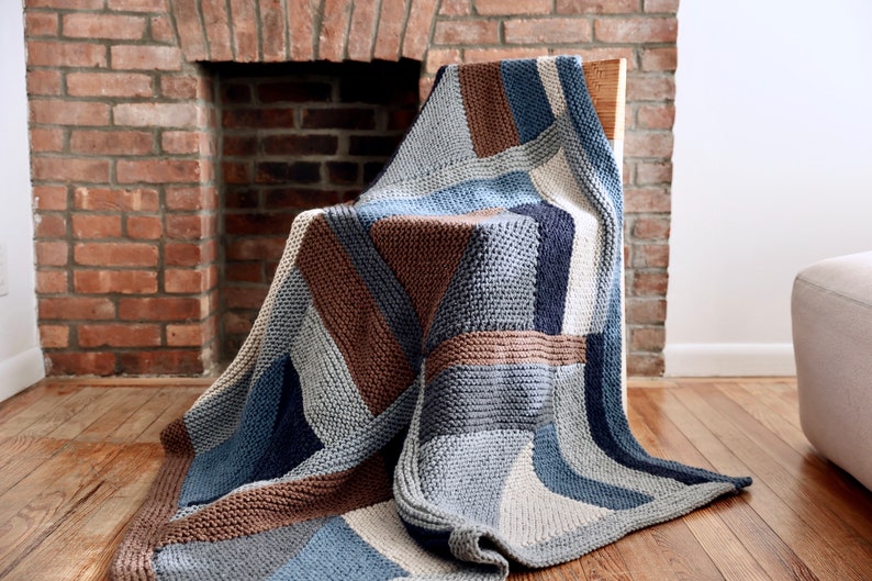 Knitting Pattern // Modular Log Cabin Knit Quilt Mid Century Modern Throw Blanket //MODular Knit Quilt Pattern PDF image 9
