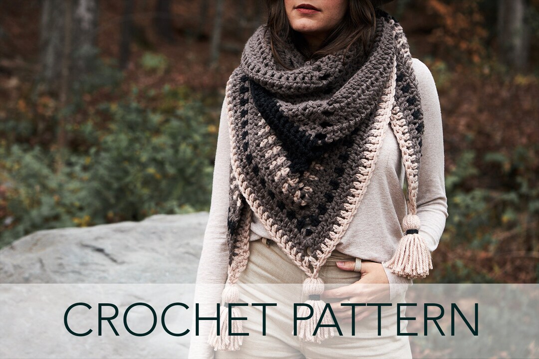 Crochet Pattern // Triangle Shawl Wrap Scarf Linen Stitch Striped ...