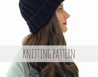 Knitting Pattern // Chunky Soft Knit Ribbed Beanie Hat // Fisherman's Watch Cap Pattern PDF