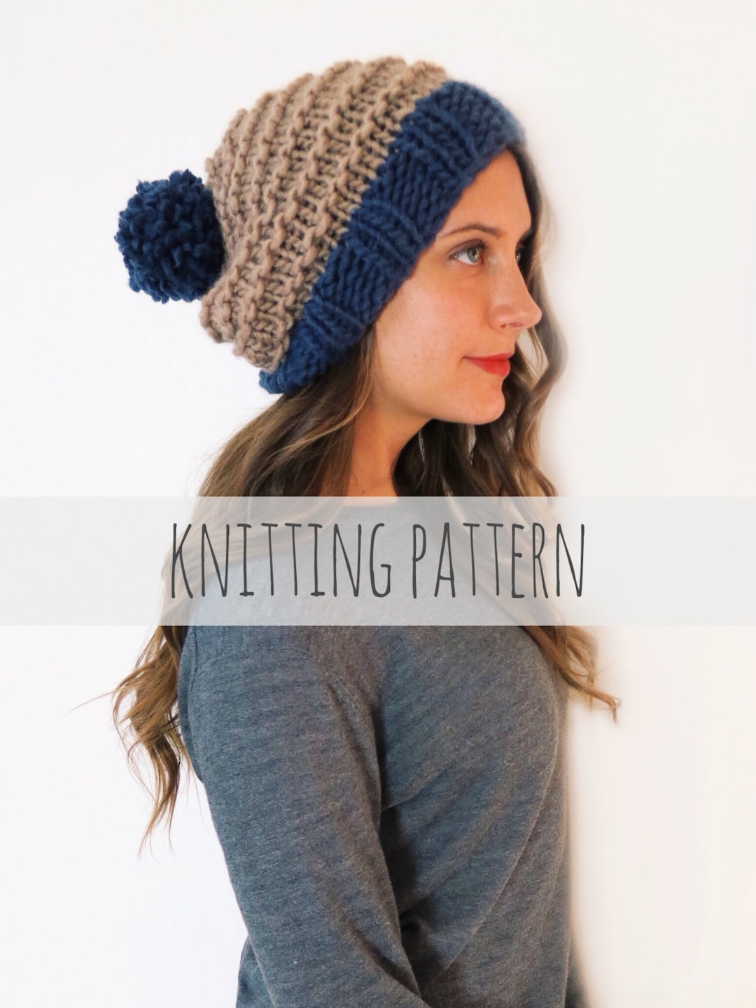 Knitting Pattern // Chunky Soft Knit Slouchy Hat Slouch Beanie Pompom ...