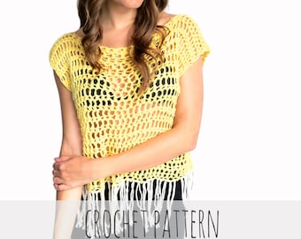 Crochet Pattern // Crochet Top Tee Festival Hippie Boho Fringe // Festival Fringe Tee Pattern PDF