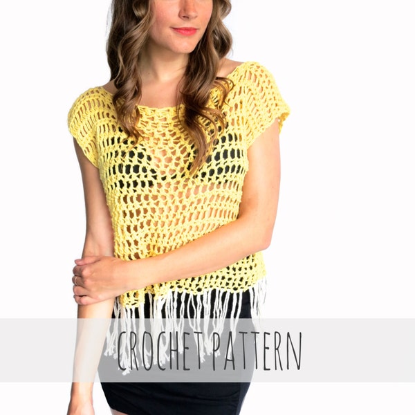 Crochet Pattern // Crochet Top Tee Festival Hippie Boho Fringe // Festival Fringe Tee Pattern PDF