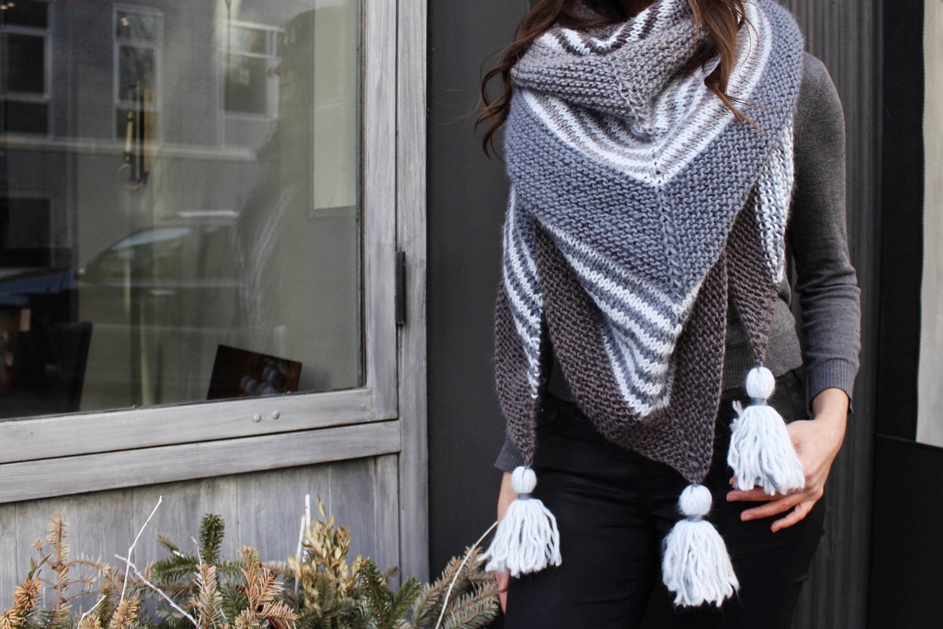 Knitting Pattern // Triangle Shawl Wrap Top Down Striped Tassels ...