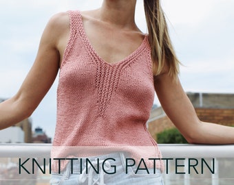 Knitting Pattern // Slinky Ribbed Tank Top Relaxed Summer Easy Knit Top // Streamline Tank Pattern PDF