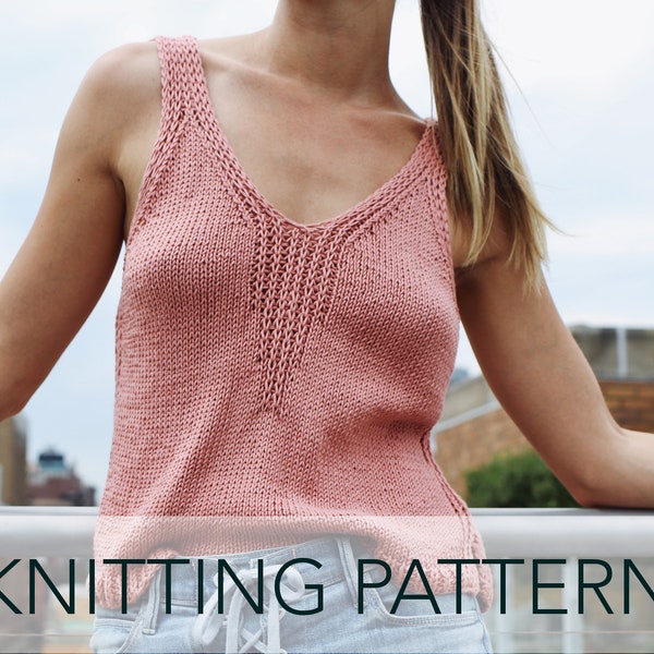 Knitting Pattern // Slinky Ribbed Tank Top Relaxed Summer Easy Knit Top // Streamline Tank Pattern PDF