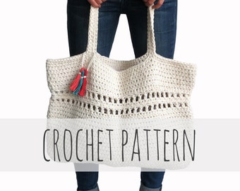 Crochet Pattern // Beach Tote Weekend Bag Crochet Large Boho Purse // Day Tripper Bag Pattern PDF