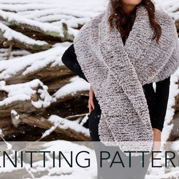 Knitting Pattern // Winter Wedding Holiday Party Faux Fur Fuzzy Stole Shawl Wrap // Fête Stole Pattern PDF