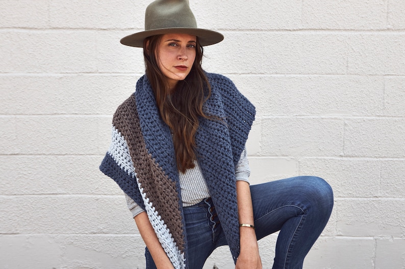 Crochet Pattern // Chunky Striped Triangle Scarf Wrap Shawl Beginner ...