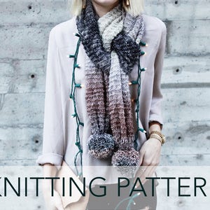 Knitting Pattern // Pompom Scarf Wrap Shawl Hood Cowl Convertible // Icicle Wrap Pattern PDF