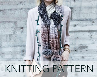 Knitting Pattern // Pompom Scarf Wrap Shawl Hood Cowl Convertible // Icicle Wrap Pattern PDF