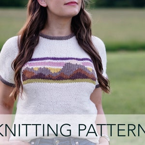 Knitting Pattern // Raglan Ringer 70s Retro Mountain Duplicate Stitch T-shirt Tee // Mountain Ringer Tee Pattern PDF