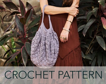 Crochet Pattern // Mesh Net Grocery Beach Tote French Market Bag Puff Stitch Flowers Slouchy // Gardenia Market Tote Pattern PDF