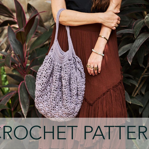 Crochet Pattern // Mesh Net Grocery Beach Tote French Market Bag Puff Stitch Flowers Slouchy // Gardenia Market Tote Pattern PDF