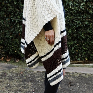 Eyelet Ruana Crochet Pattern // Striped Eyelet Shawl Open Front Ruana Southwestern ...