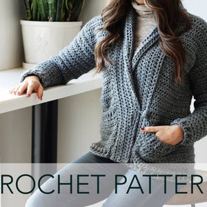 Crochet Pattern // Chunky Shawl Collar Grandpa Pockets Cardigan Sweater // Harold Cardigan Pattern PDF