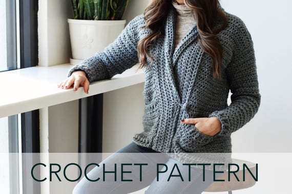 Crochet Pattern Chunky Shawl Collar Grandpa Pockets Cardigan Sweater Harold Cardigan Pattern PDF Etsy