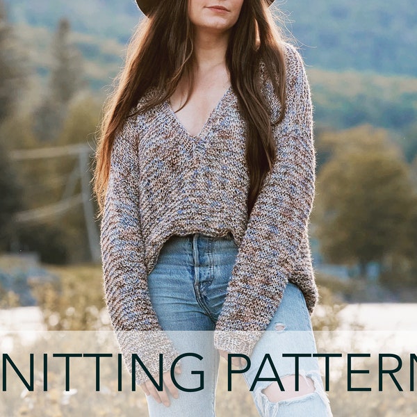 Knitting Pattern // V-Neck Easy Oversized Slouchy Lightweight Garter Stitch High Low Summer Sweater // Magic Hour Sweater Pattern PDF