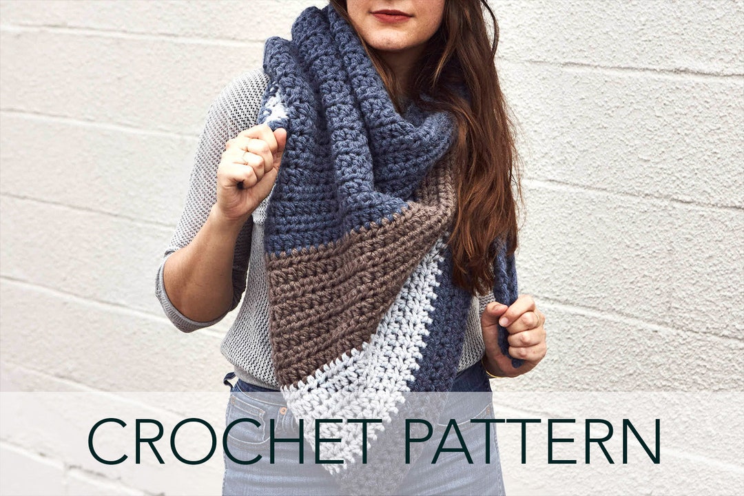 Crochet Pattern // Chunky Striped Triangle Scarf Wrap Shawl Beginner ...