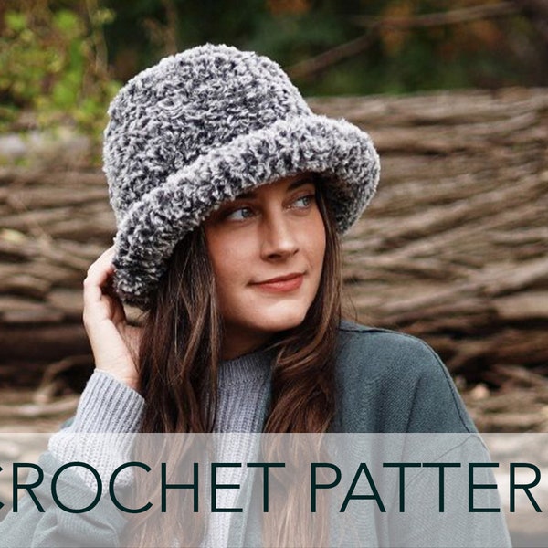 Crochet Pattern // Faux Fur Fuzzy Bucket Brimmed Cloche Bowler Hat // Annie Bucket Hat Pattern PDF