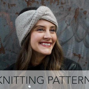 Knitting Pattern // Twisted Wide Bow Ribbed Headwrap Headband Ear Head Warmer // Thermal Twist Headwrap Pattern PDF