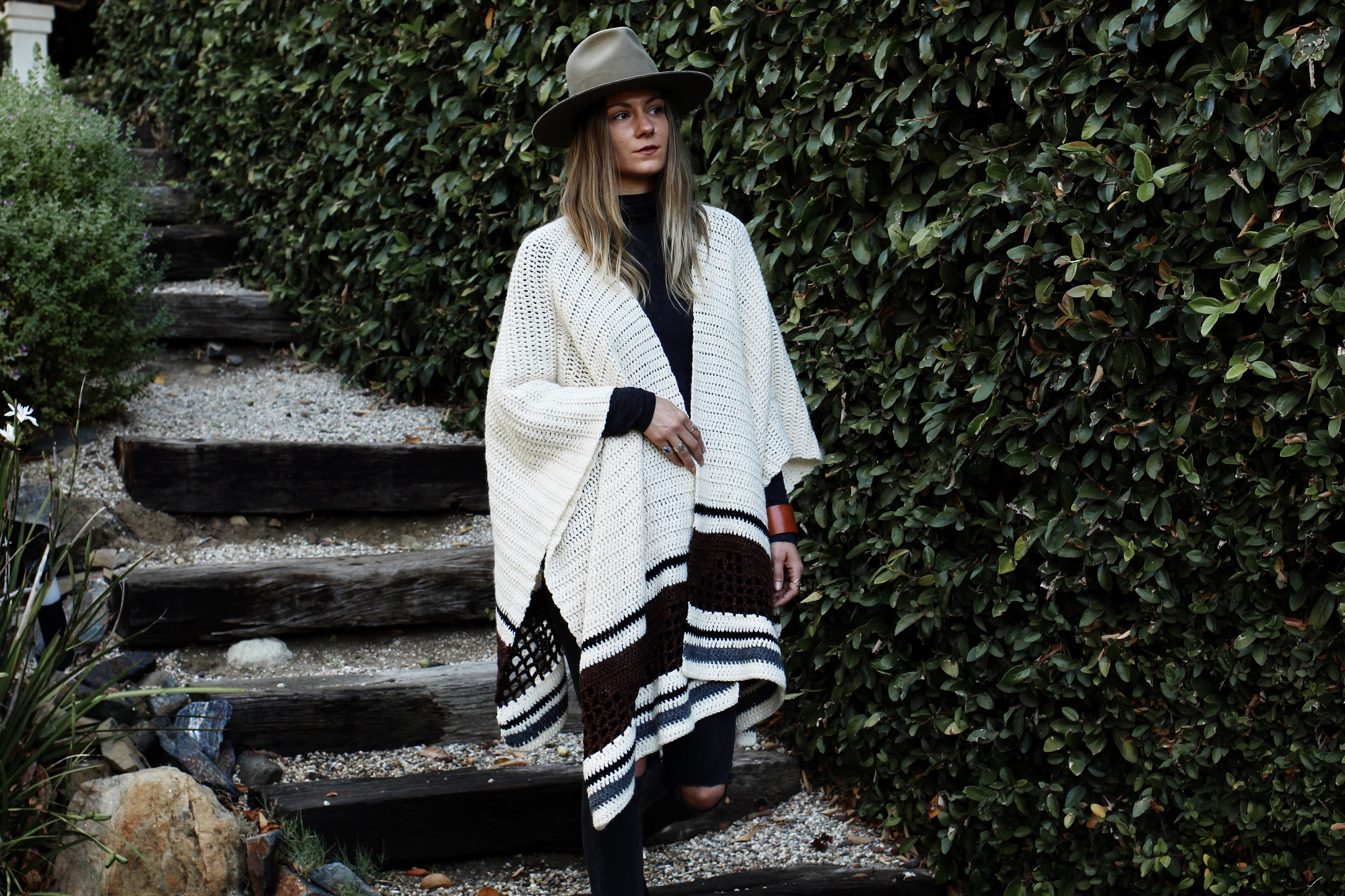Eyelet Ruana Crochet Pattern // Striped Eyelet Shawl Open Front Ruana Southwestern ...