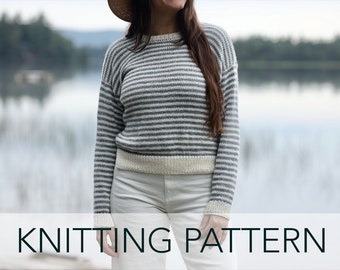 Knitting Pattern // Striped Sailor Nautical Drop Sleeve Summer Crewneck Pullover // Le Bateau Sweater Pattern PDF