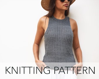 Knitting Pattern // High Neck Halter Ribbed Fisherman Sculpted Tank Top // Pyrite Tank Pattern PDF