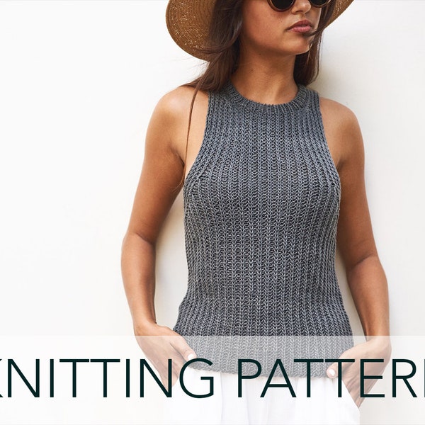 Knitting Pattern // High Neck Halter Ribbed Fisherman Sculpted Tank Top // Pyrite Tank Pattern PDF